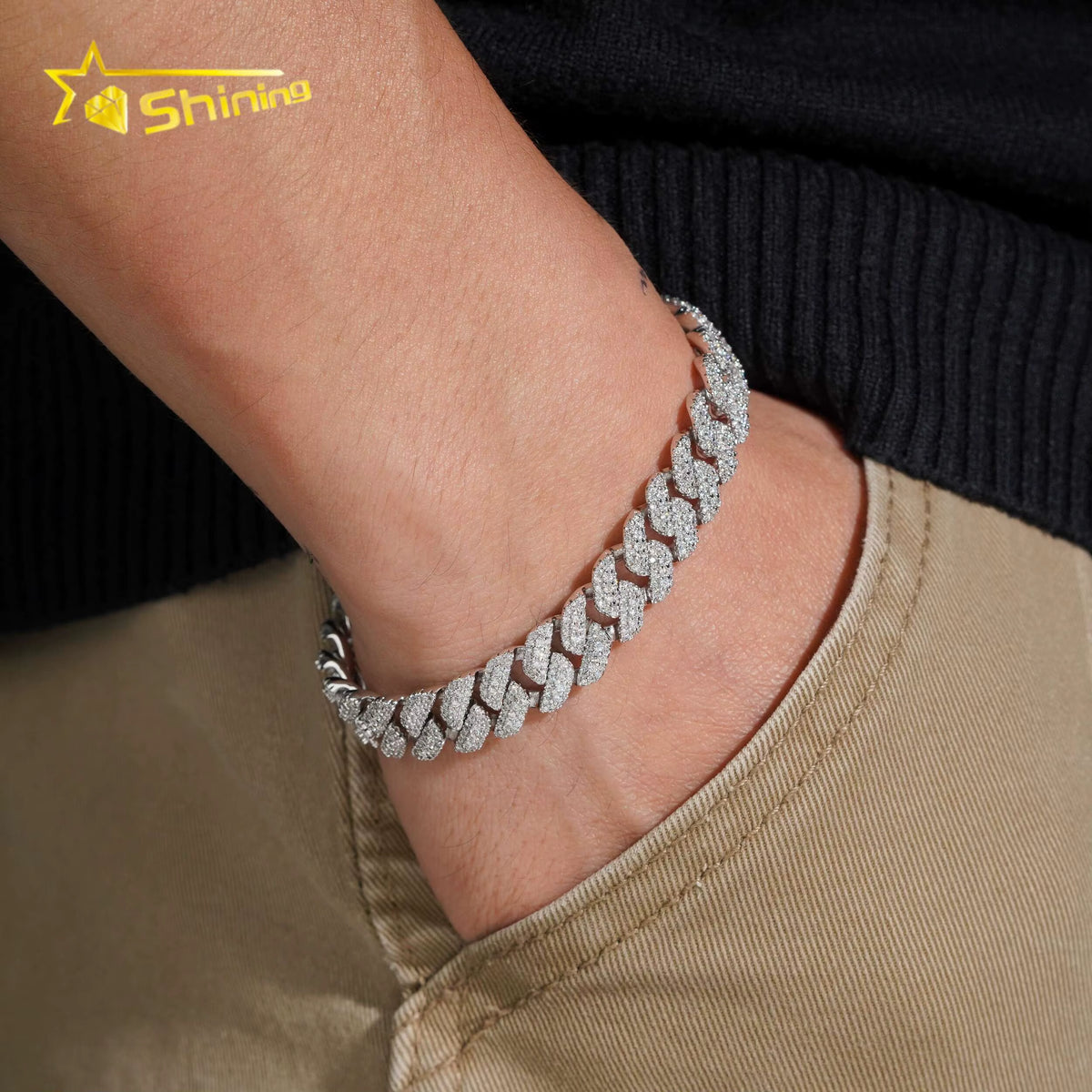 USA Local Stock Hip Hop Bracelet 10Mm Hip Hop VVS Moissanite Bracelet Brass Moissanite Cuban Link Bracelet Pass Diamond Tester