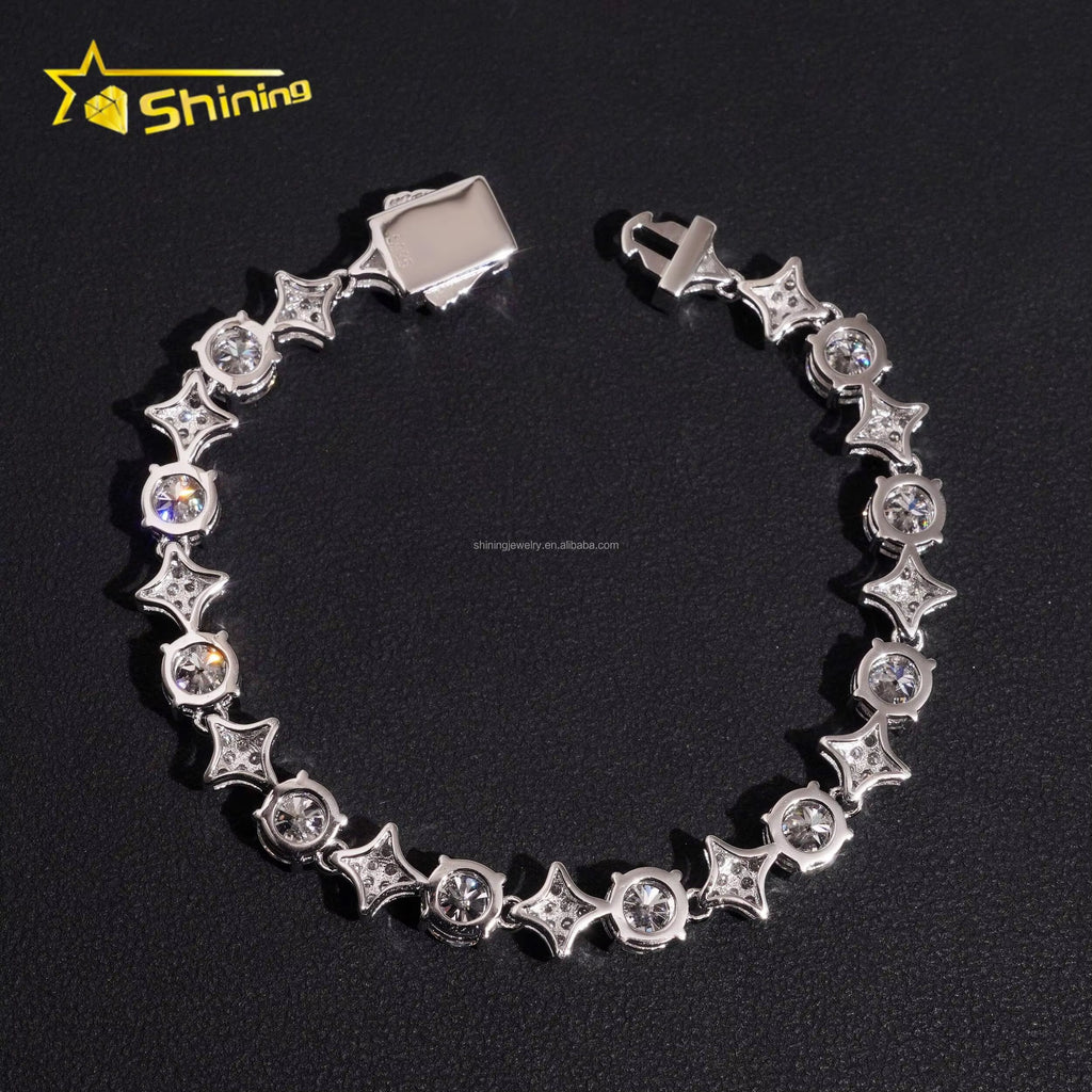 Stock in USA Warehouse Hip Hop Fire Jewelry 6.5Mm Moissanite Prong Setting S925 Solid Silver Iced Out round Tennis Bracelet