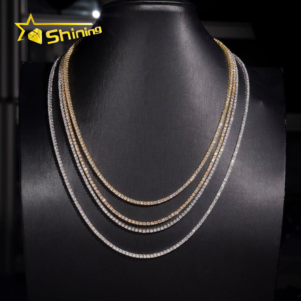 USA Warehouse Local Stock 2Mm Tennis Chain 925 Solid Silver Hip Hop Iced Out GRA Moissanite Diamond Sparkling Tennis Chain