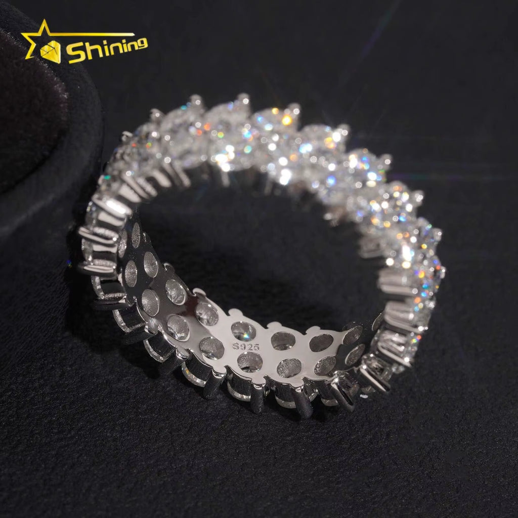Luxury Double Row Moissanite Eternity Band Ring 925 Silver Full Pave round Cut Wedding Ring Women Promise Ring Anniversary Gift