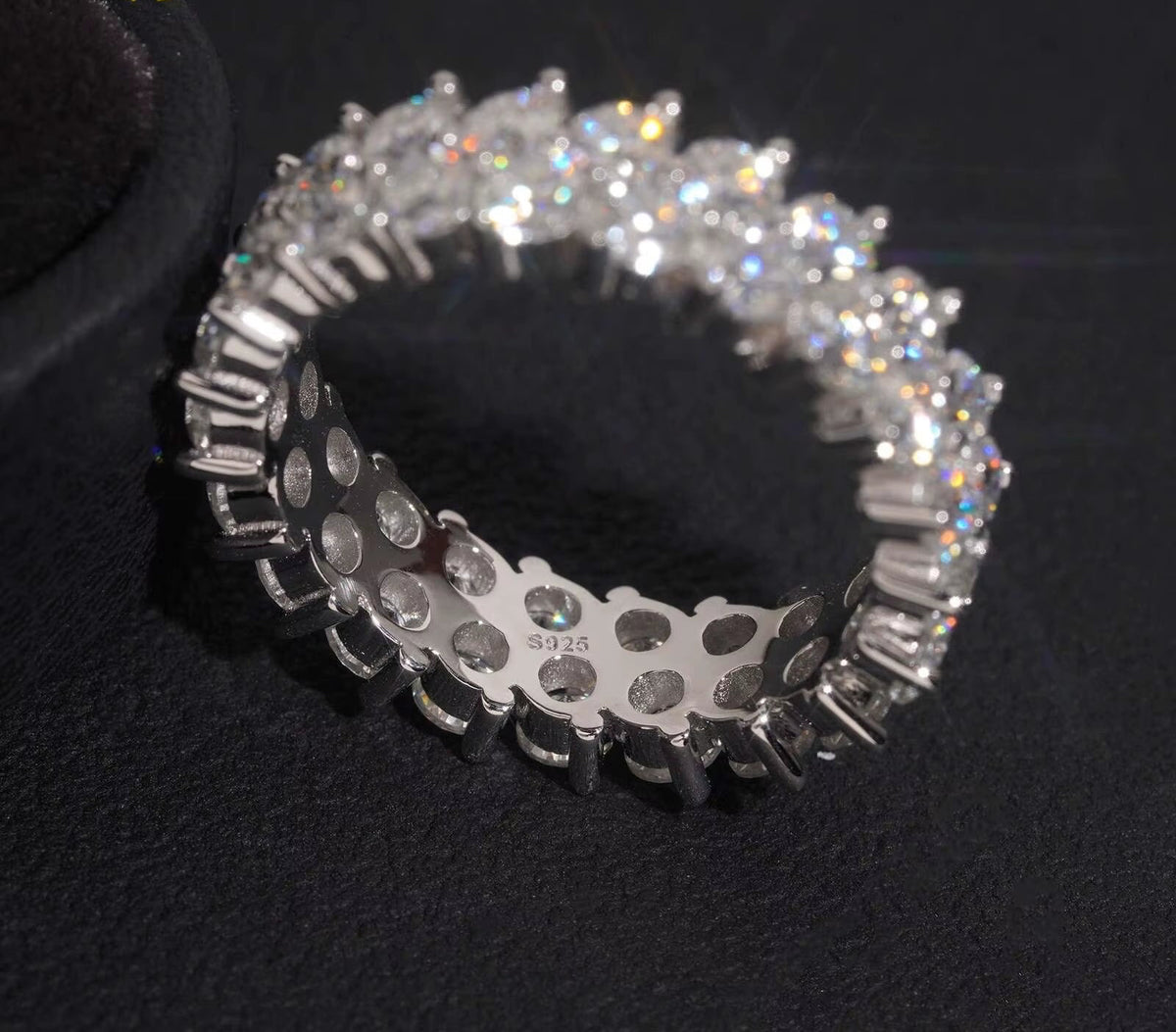 Luxury Double Row Moissanite Eternity Band Ring 925 Silver Full Pave round Cut Wedding Ring Women Promise Ring Anniversary Gift
