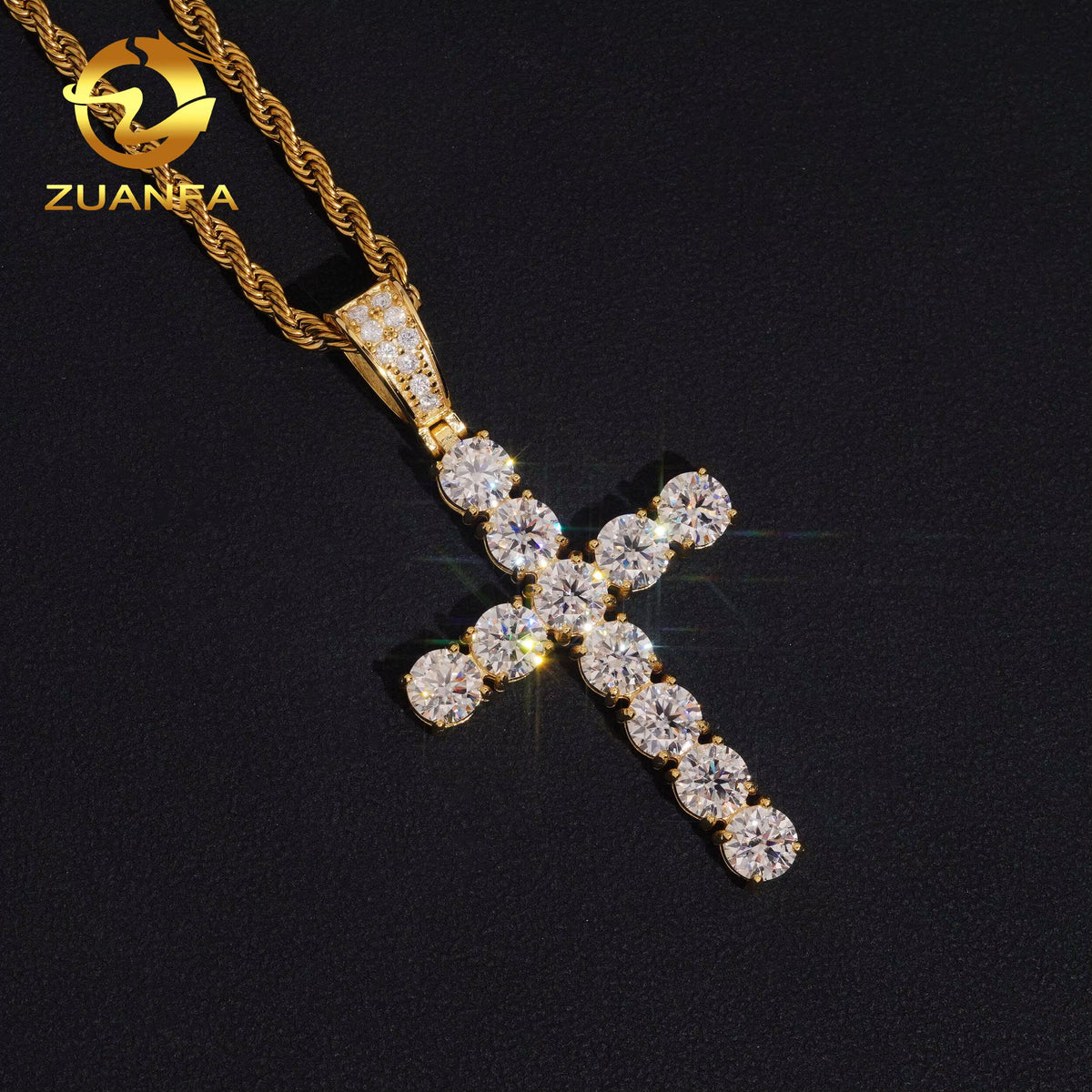 USA Ready Shipping Hip Hop Jewelry 6.0Mm Cross Moissanite Pendant 925 Silver Iced Out Pendant Charm Cross