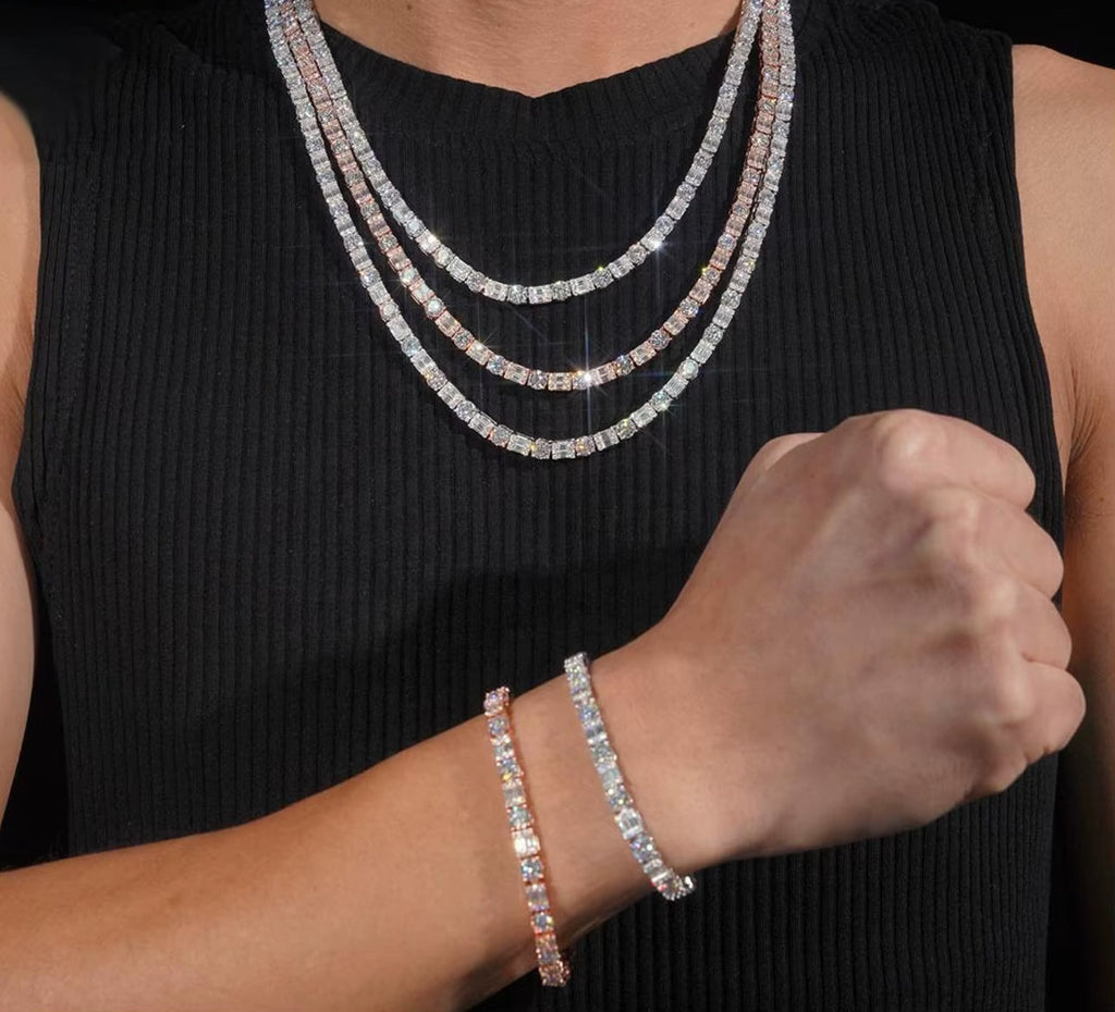 USA Local Stock Fast Shipping 925 Silver 5Mm Fancy Shape GRA Moissanite Diamond Tennis Chain Necklace