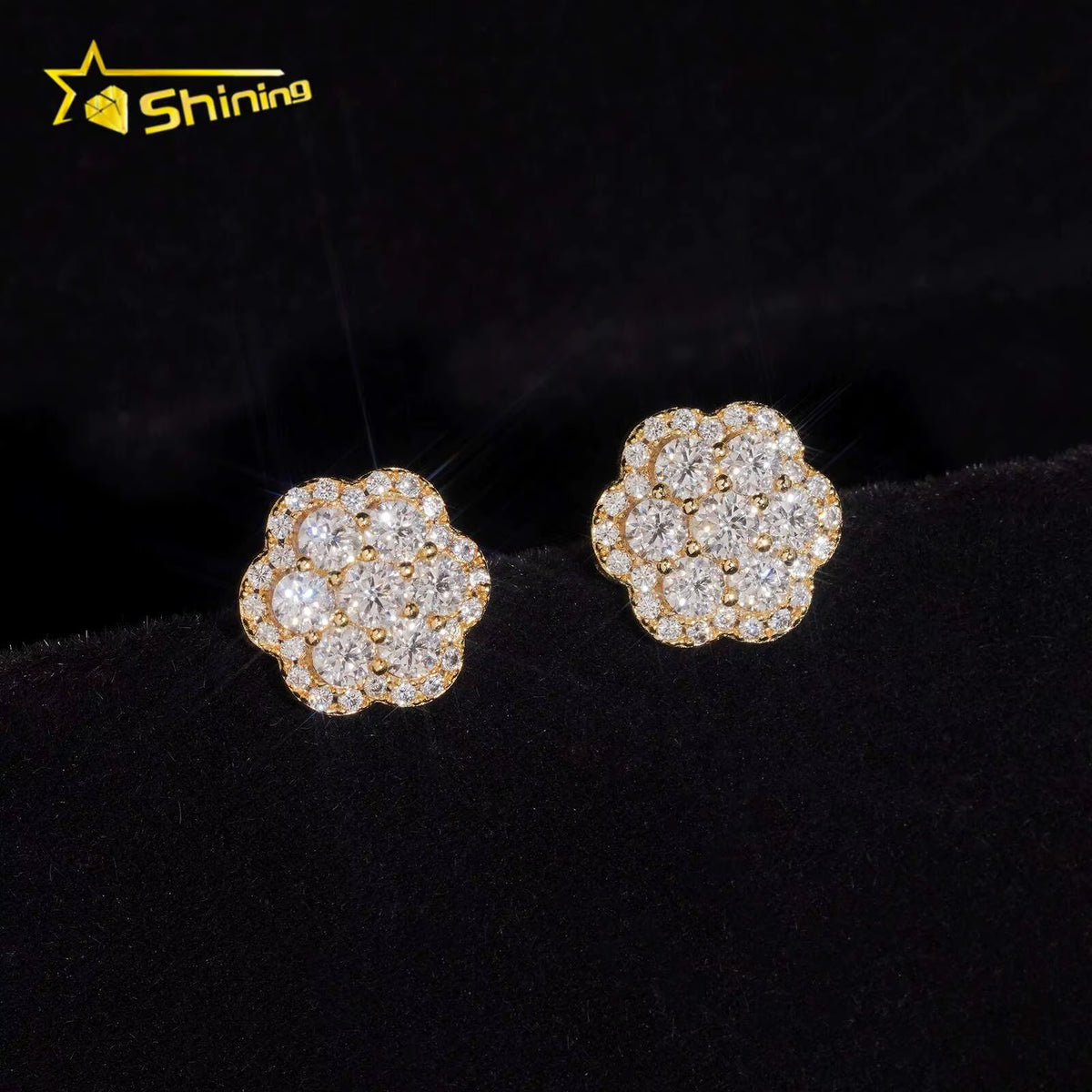 Fast Shipping USA Local Stock DVVS Moissanite Stud Earrings Flower Shape 925 Silver Iced Out Earrings Screw Back