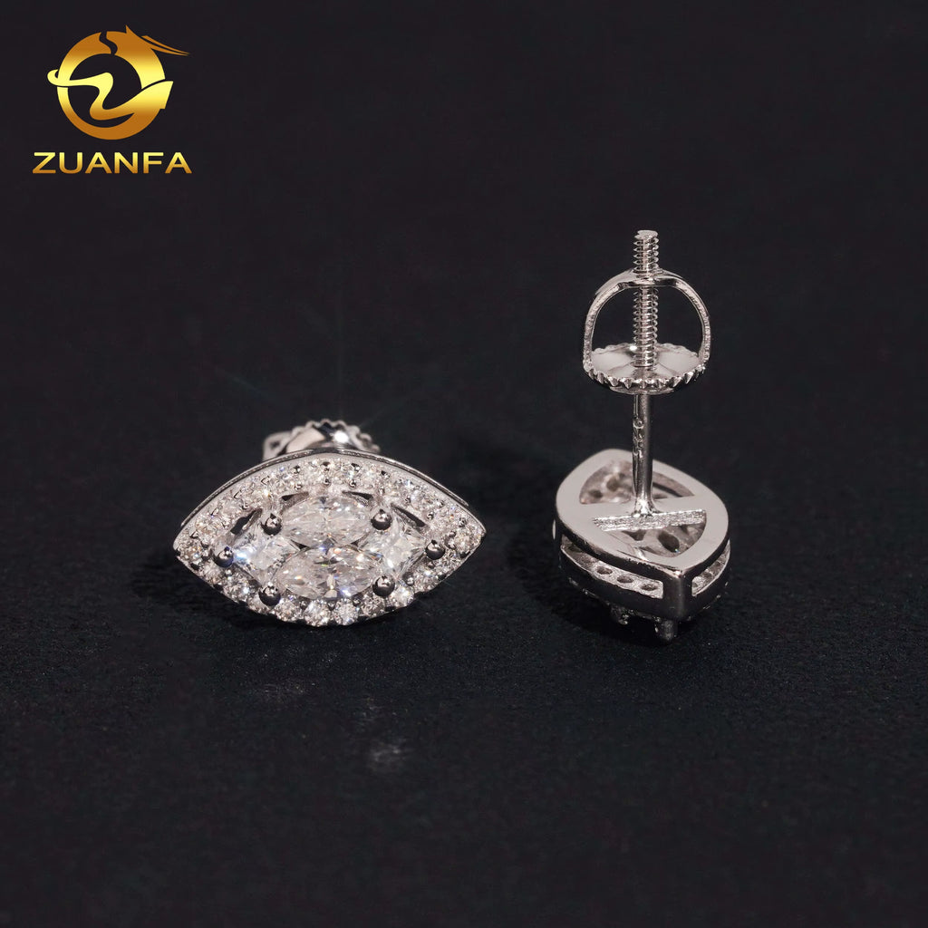 Pass Diamond Tester Marquise Cut Moissanite Hip Hop Earrings Screw Back Stud Earrings 925 Silver Moissanite Earrings USA Stock