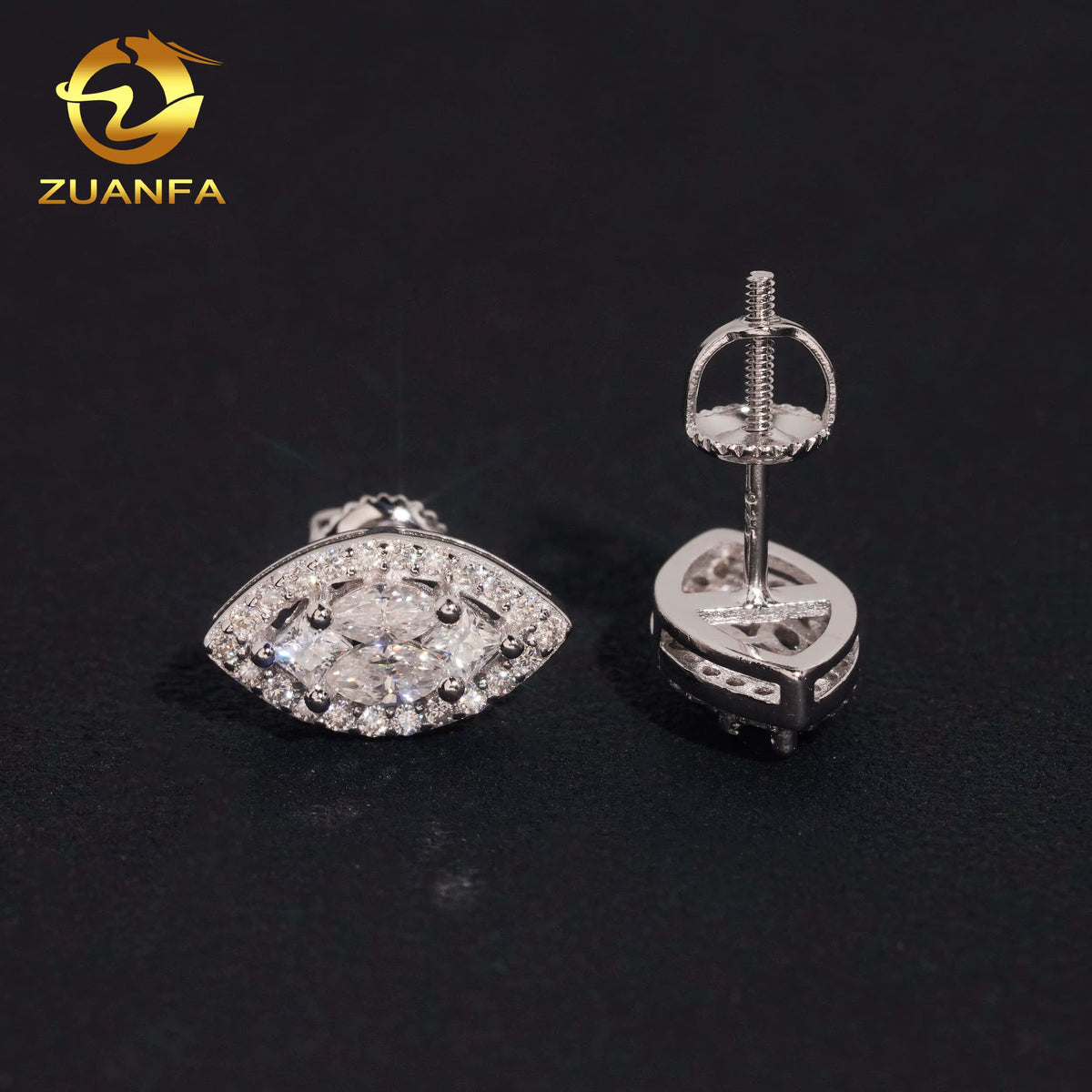 Pass Diamond Tester Marquise Cut Moissanite Hip Hop Earrings Screw Back Stud Earrings 925 Silver Moissanite Earrings USA Stock