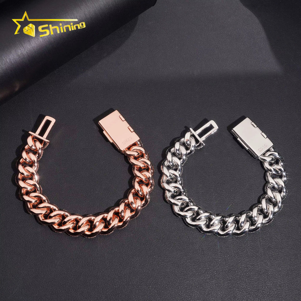 USA Warehouse Local Stock 14Mm Bracelet 925 Solid Silver Hip Hop Iced Out GRA Moissanite Diamond Sparkling Cuban Link Bracelet