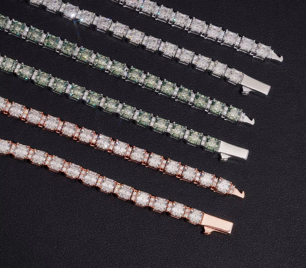 Pass Diamond Tester Hip Hop Popular 925 Silver 5*5Mm Asscher Cut Moissanite Tennis Chain Necklace