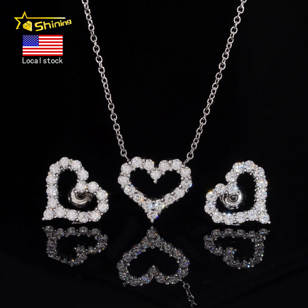 USA Warehouse Stock GRA Cert 925 Solid Silver Fine Jewelry Iced Out VVS Moissanite Wholeset Women Chain Necklace Earrings
