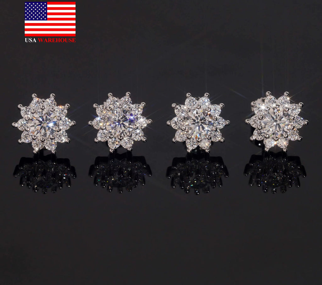 USA Local Stock Fast Shipping 925 Silver Hip Hop Flower Iced Out Men Moissanite Diamond Earrings