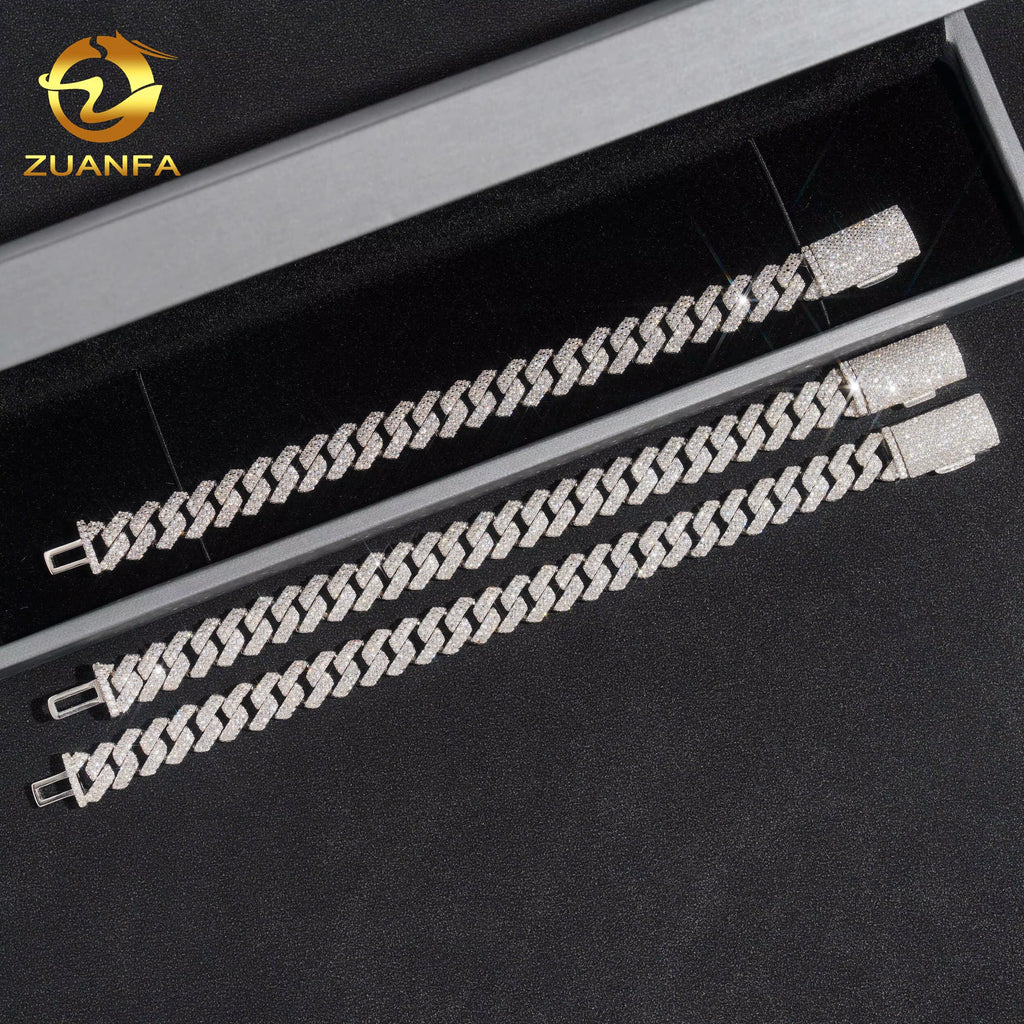 Hip Hop Jewelry 10MM Moissanite Diamond Bracelet 95Silver Iced Out Moissanite Cuban Link Bracelet USA Local Stock