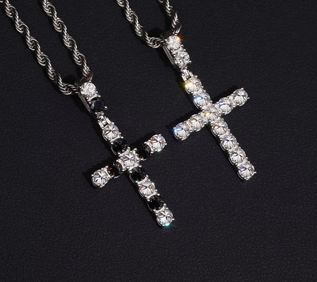 USA Local Stock New Reverse Setting Hip Hop Pendant Charm Cross Moissanite Pendant Custom 925 Silver Custom Pendant Moissanite