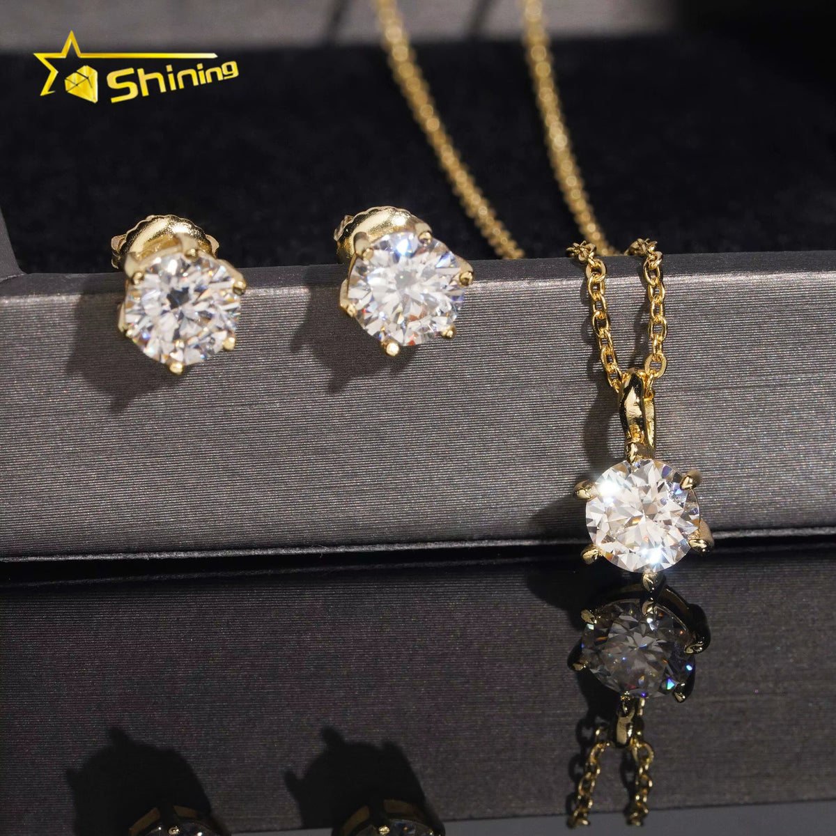 USA Warehouse Ladies Fine Jewelry Set 925 Silver Classic 6 Prongs round Moissanite Earrings and Pendant Necklace Daily Wear