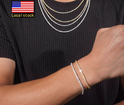 USA Warehouse Local Stock 2Mm Tennis Chain 925 Solid Silver Hip Hop Iced Out GRA Moissanite Diamond Sparkling Tennis Chain