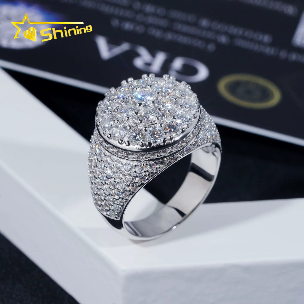 USA Local Stock Shipping Iced Out Hot Selling Moissanite Pass Diamond Tester Men'S Ring 925 Silver VVS Moissanite Ring