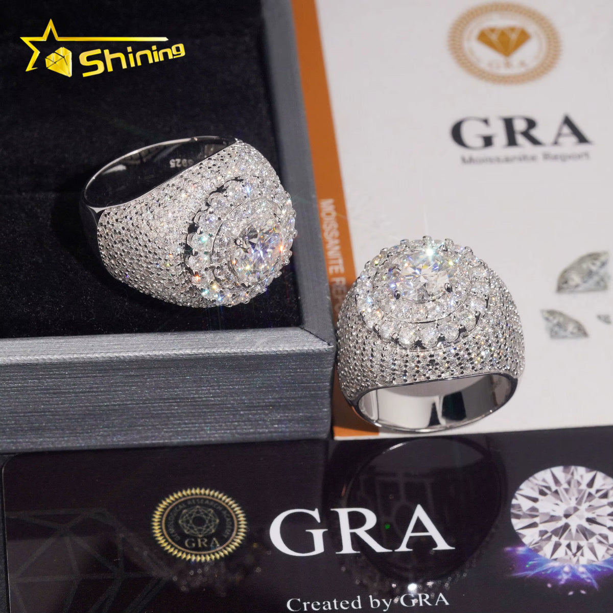 USA Local Shipping Iced Out Cluster Lab Moissanite Hip Hop Ring 925 Sterling Silver Fashion Jewelry Men Diamond Rings