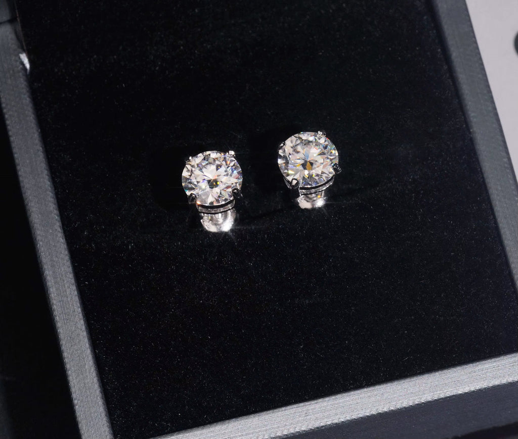 USA Warehouse Fast Shipping Classic 925 Silver 7.5Mm round Moissanite Earrings Pass Diamond Tester Women Screw Back Ear Studs