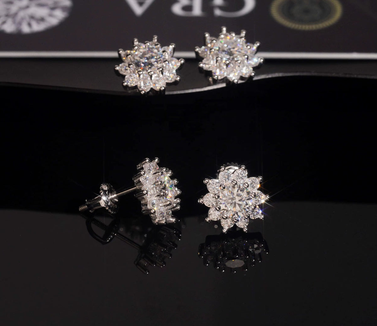 USA Local Stock Fast Shipping 925 Silver Hip Hop Flower Iced Out Men Moissanite Diamond Earrings