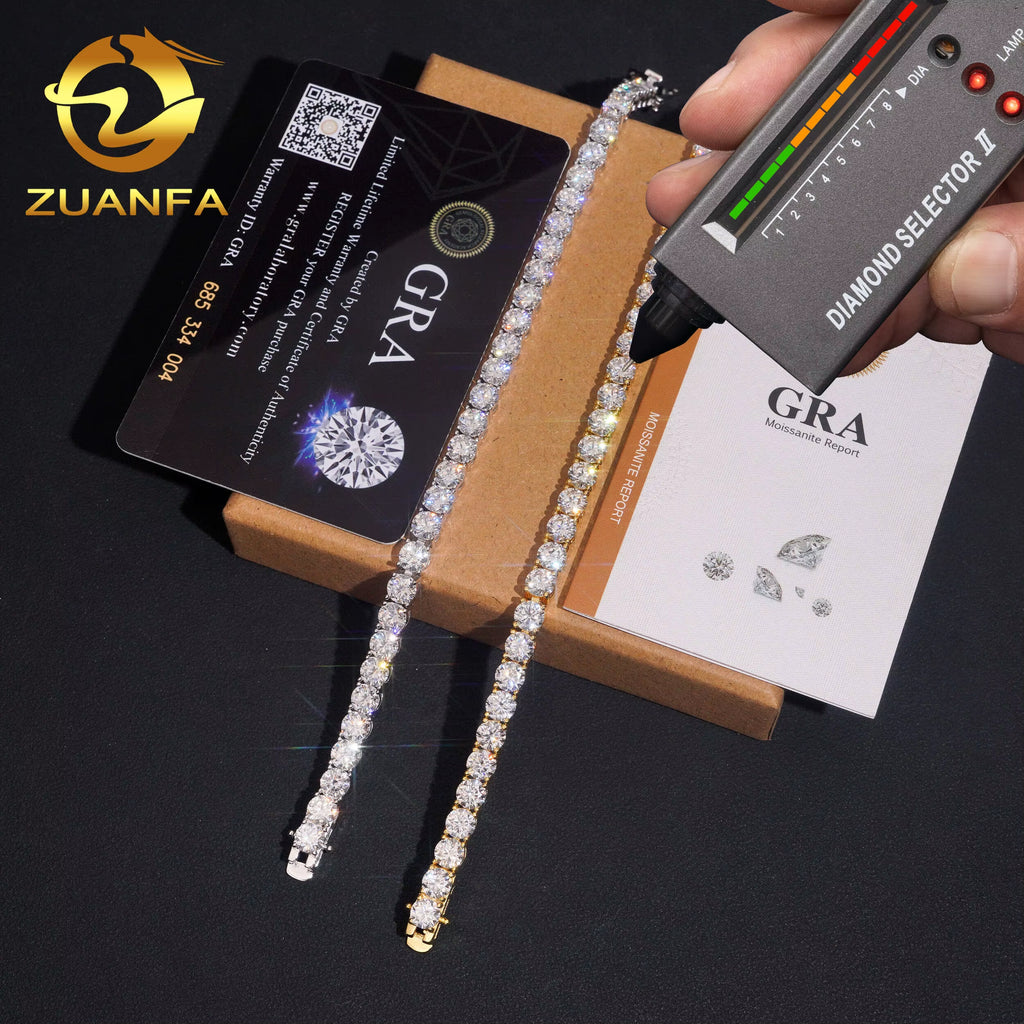 USA Local Stock 5Mm 925 Silver Moissanite Tennis Bracelet Pass Diamond Test Iced Out Hip Hop Jewelry Moissanite Diamond Bracelet