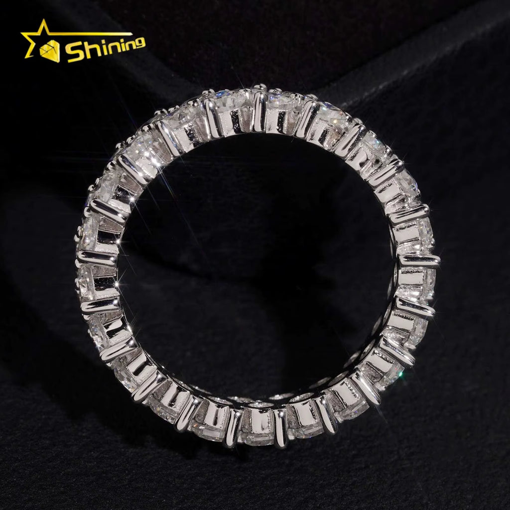 Luxury Double Row Moissanite Eternity Band Ring 925 Silver Full Pave round Cut Wedding Ring Women Promise Ring Anniversary Gift