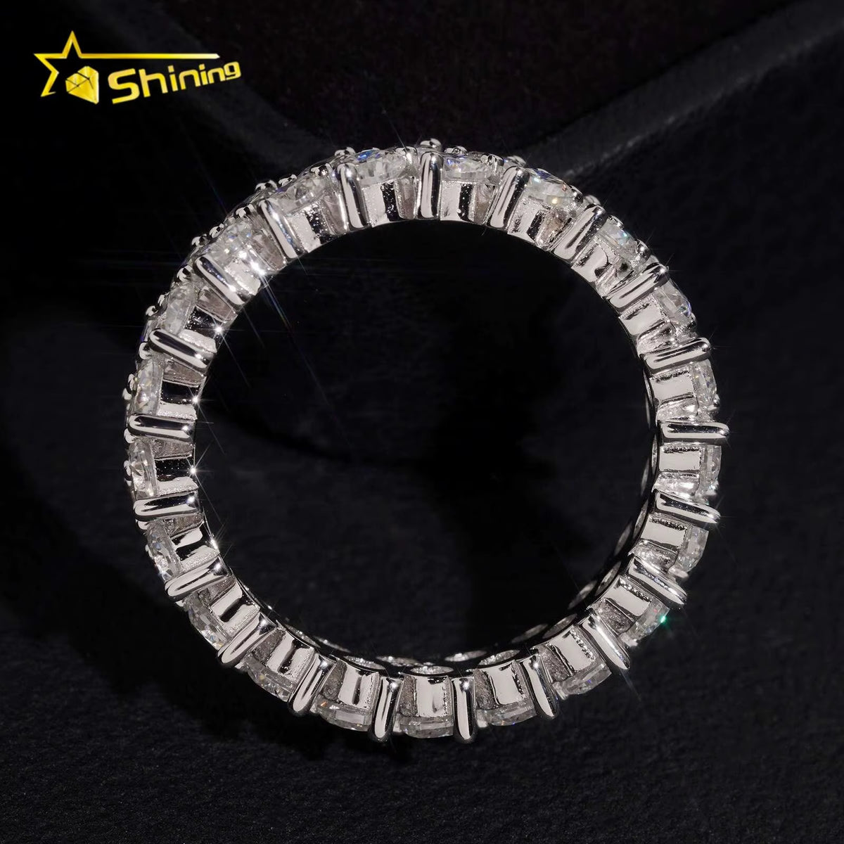 Luxury Double Row Moissanite Eternity Band Ring 925 Silver Full Pave round Cut Wedding Ring Women Promise Ring Anniversary Gift