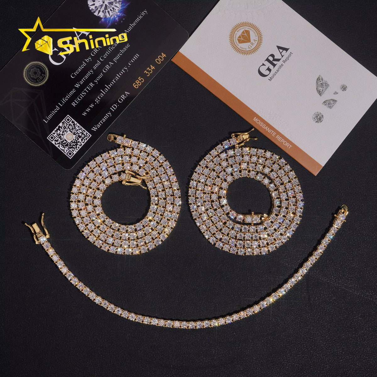 USA Warehouse Large Stock GRA Cert 3MM 925 Solid Silver Hip Hop Iced Out VVS Moissanite Diamond Tennis Chain Bracelet Necklace