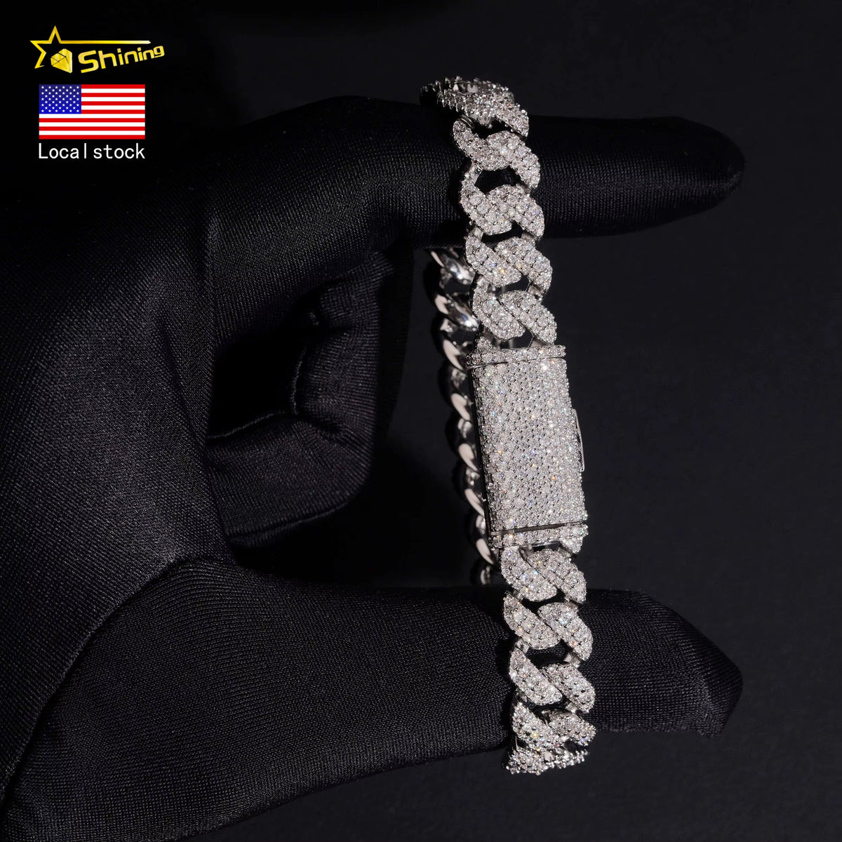USA Local Stock Hip Hop Bracelet 10Mm Hip Hop VVS Moissanite Bracelet Brass Moissanite Cuban Link Bracelet Pass Diamond Tester
