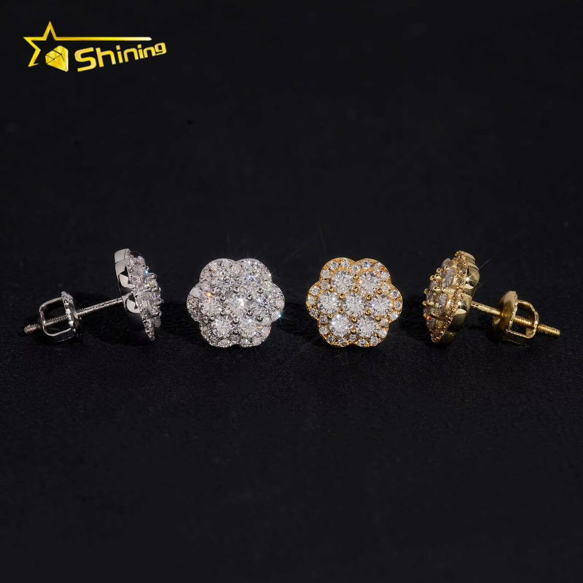 Fast Shipping USA Local Stock DVVS Moissanite Stud Earrings Flower Shape 925 Silver Iced Out Earrings Screw Back