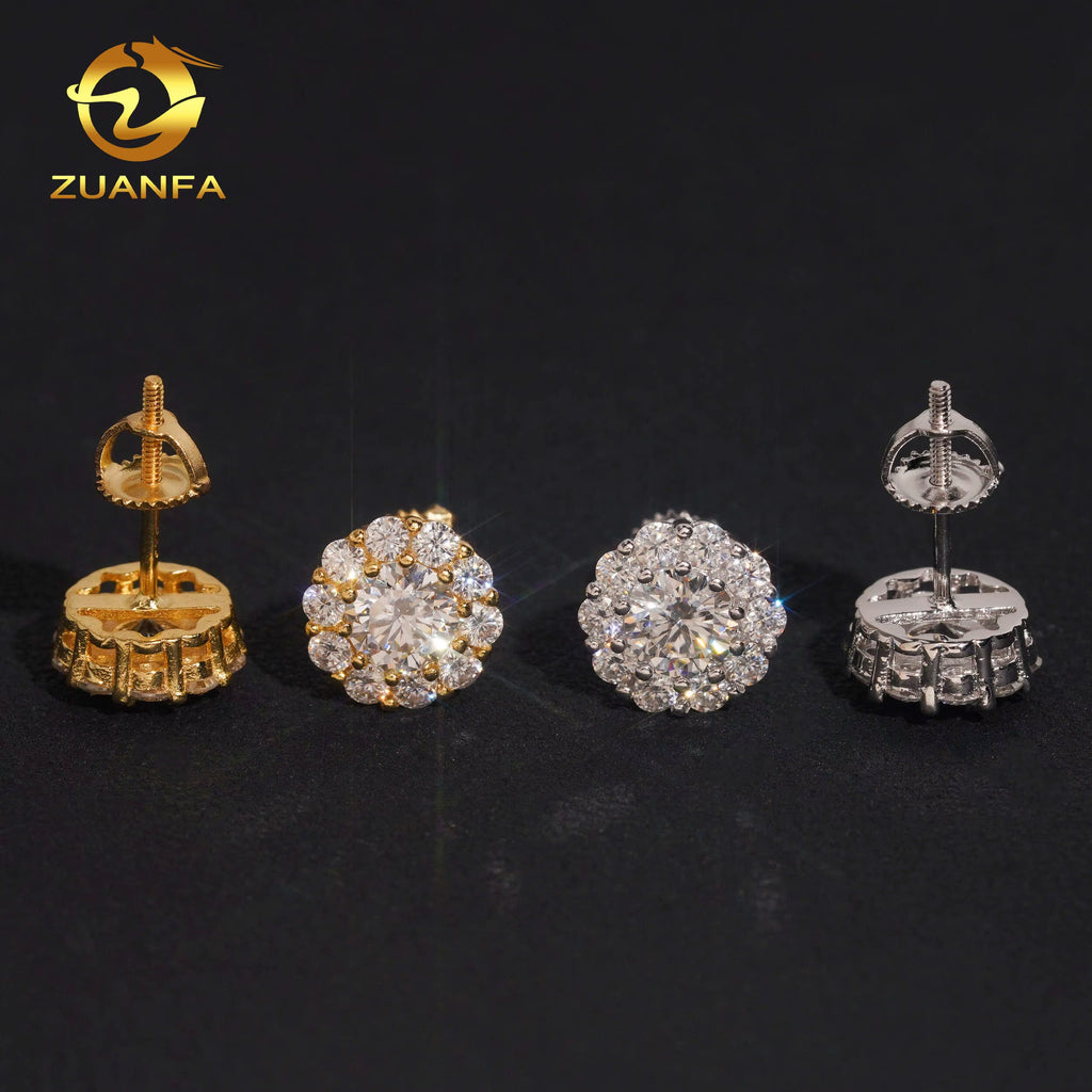 USA Warehouse Bulk in Stock Iced Out Lab Diamond Jewelry Hip Hop VVS Moissanite Silver 925 Stud Earrings