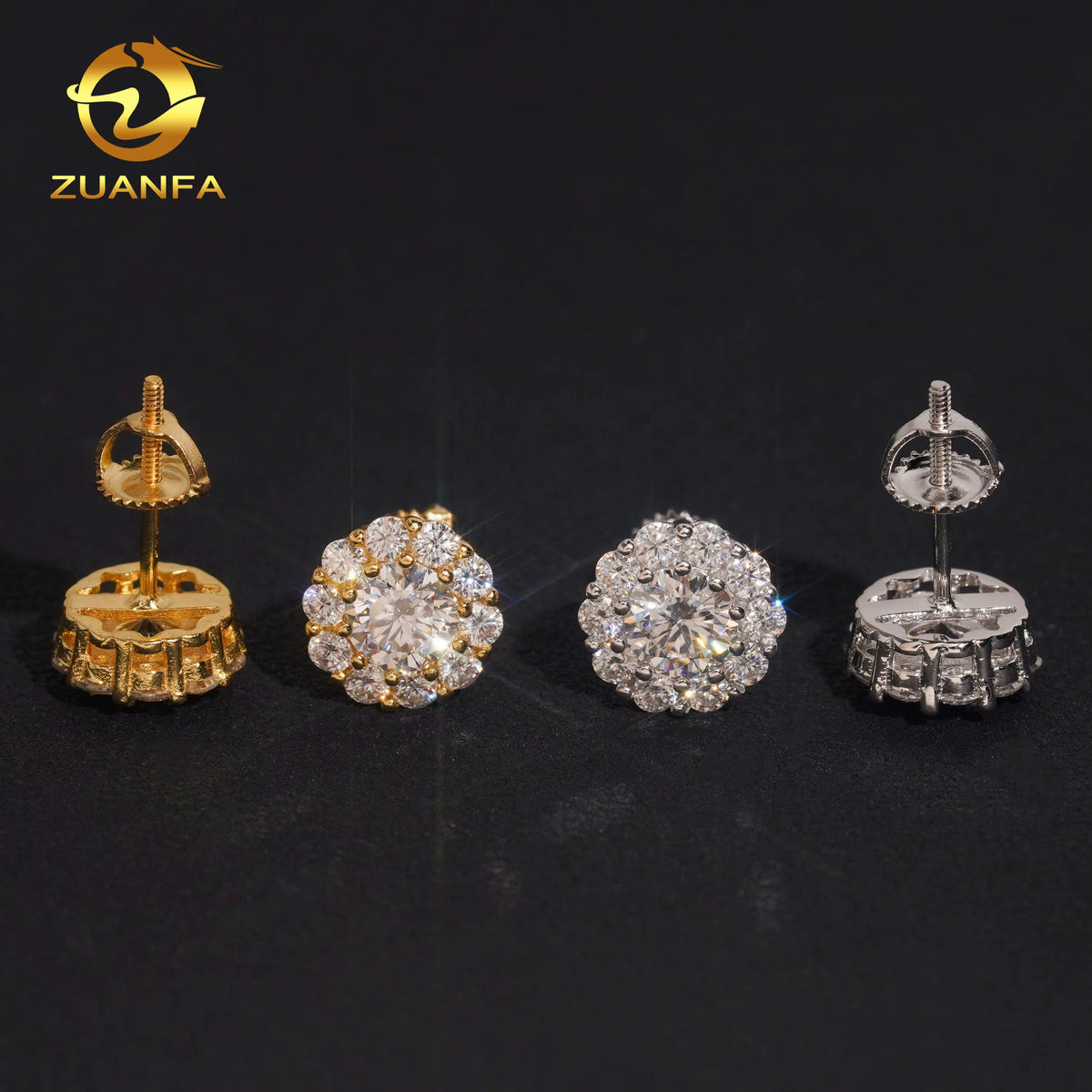 USA Warehouse Bulk in Stock Iced Out Lab Diamond Jewelry Hip Hop VVS Moissanite Silver 925 Stud Earrings