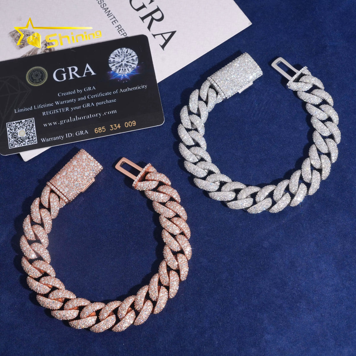 USA Warehouse Local Stock 14Mm Bracelet 925 Solid Silver Hip Hop Iced Out GRA Moissanite Diamond Sparkling Cuban Link Bracelet