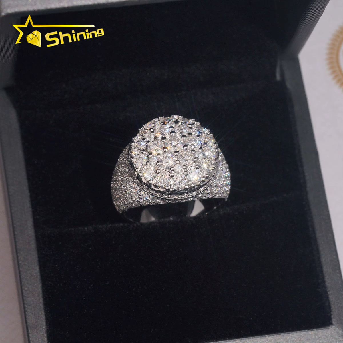 USA Local Stock Shipping Iced Out Hot Selling Moissanite Pass Diamond Tester Men'S Ring 925 Silver VVS Moissanite Ring