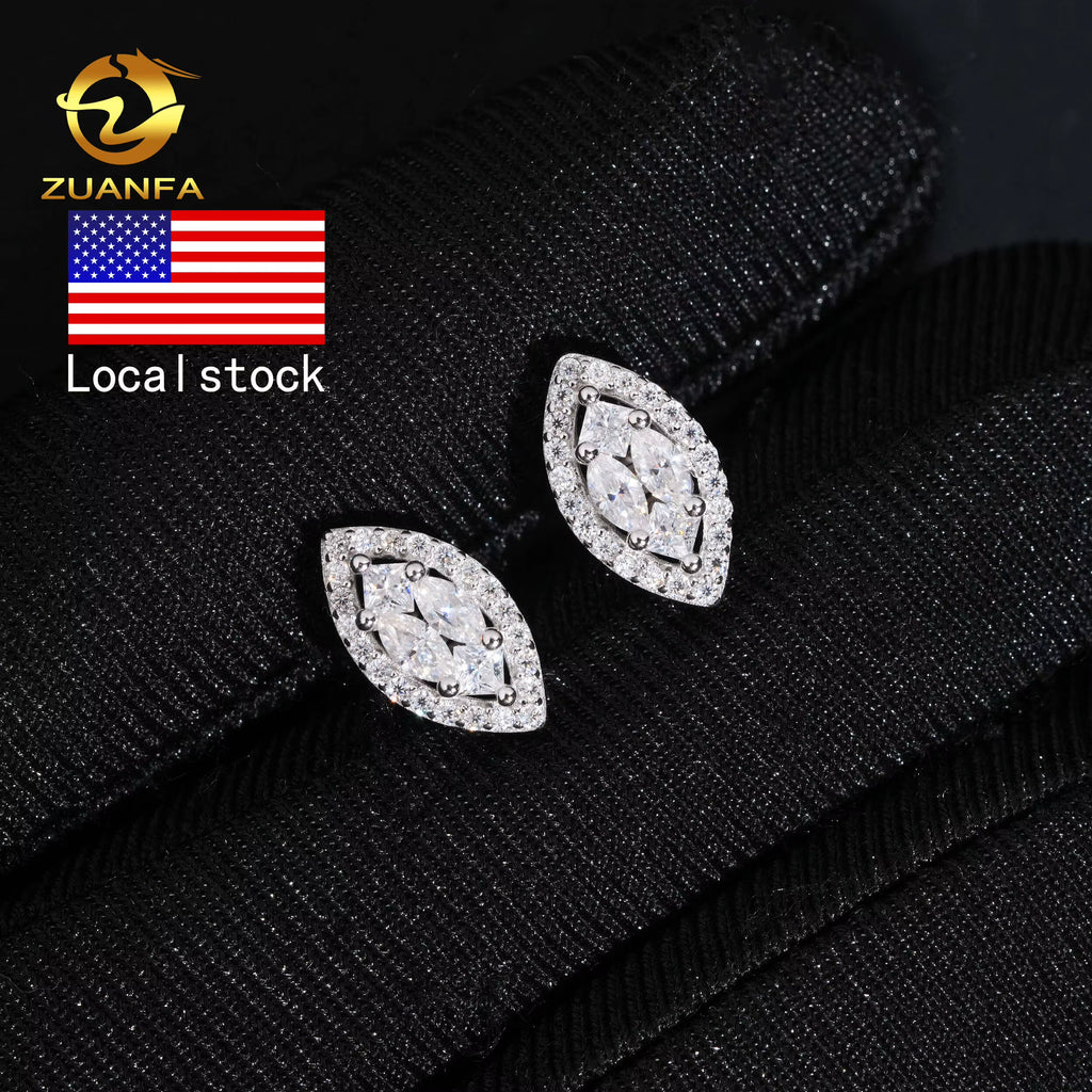 Pass Diamond Tester Marquise Cut Moissanite Hip Hop Earrings Screw Back Stud Earrings 925 Silver Moissanite Earrings USA Stock
