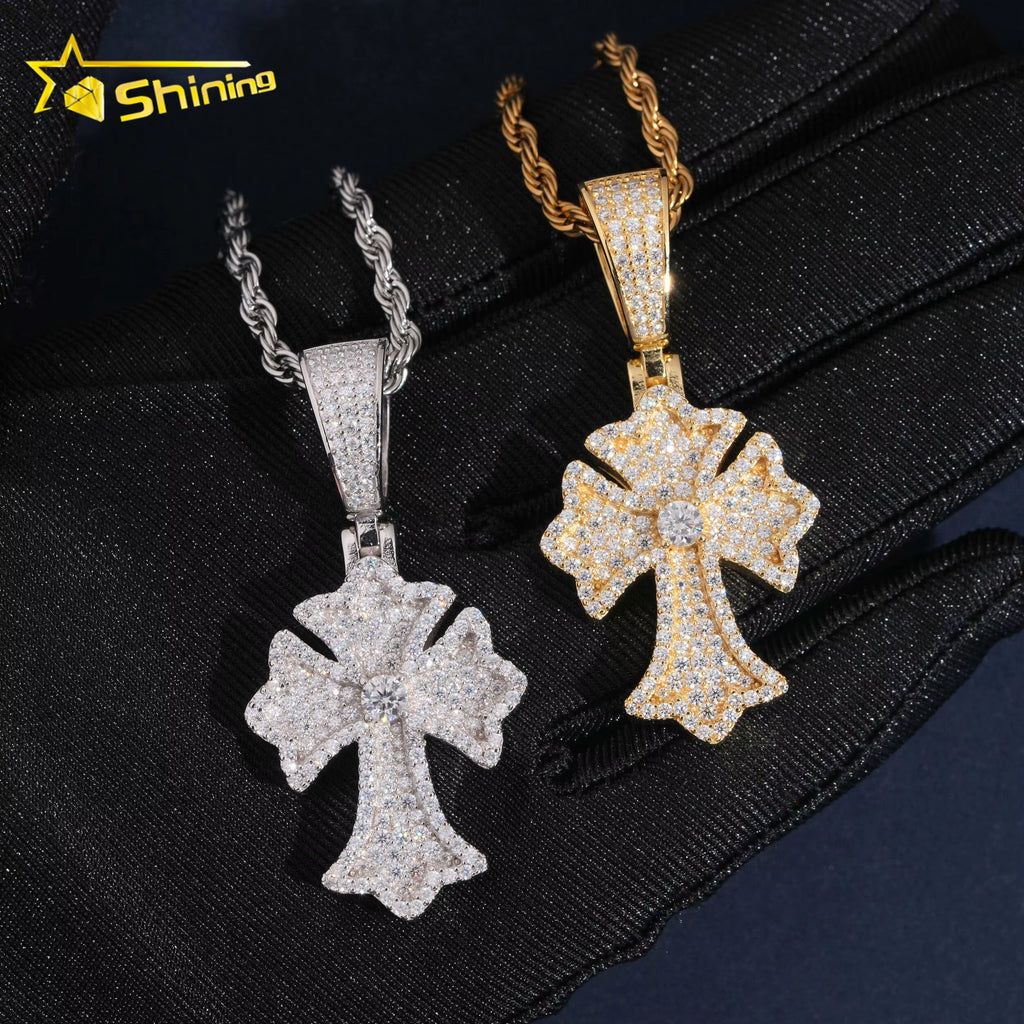 Local Stock Fast Shipping Pass Diamond Tester 925 Silver Iced Out Hip Hop Moissanite Cross Pendant