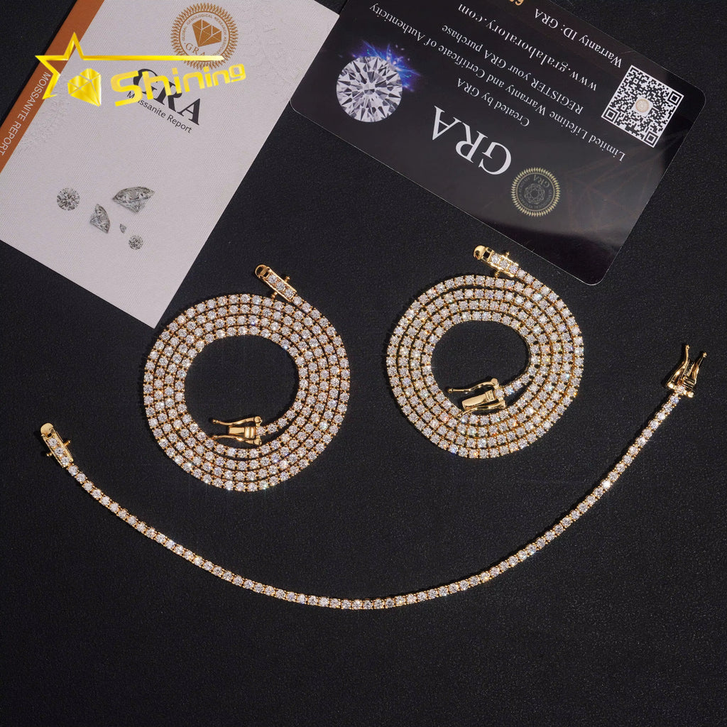 USA Warehouse Local Stock 2Mm Tennis Chain 925 Solid Silver Hip Hop Iced Out GRA Moissanite Diamond Sparkling Tennis Chain