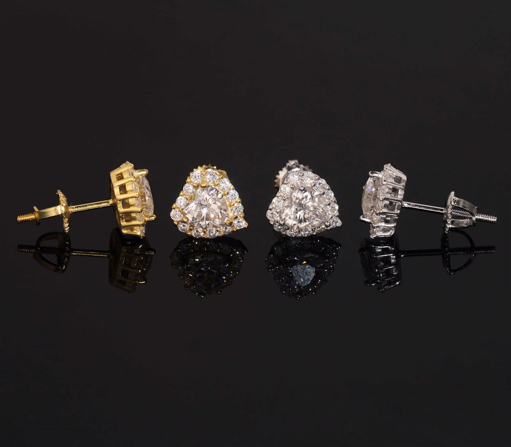 US Warehouse Fast Shipping Hip Hop Jewelry 925 Sterling Silver VVS Diamond Heart Cut Iced Out Moissanite Stud Earrings