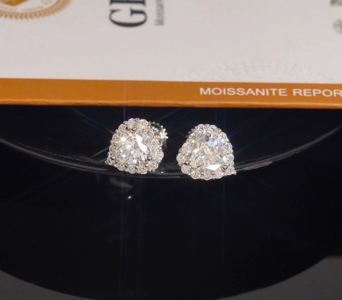 US Warehouse Fast Shipping Hip Hop Jewelry 925 Sterling Silver VVS Diamond Heart Cut Iced Out Moissanite Stud Earrings