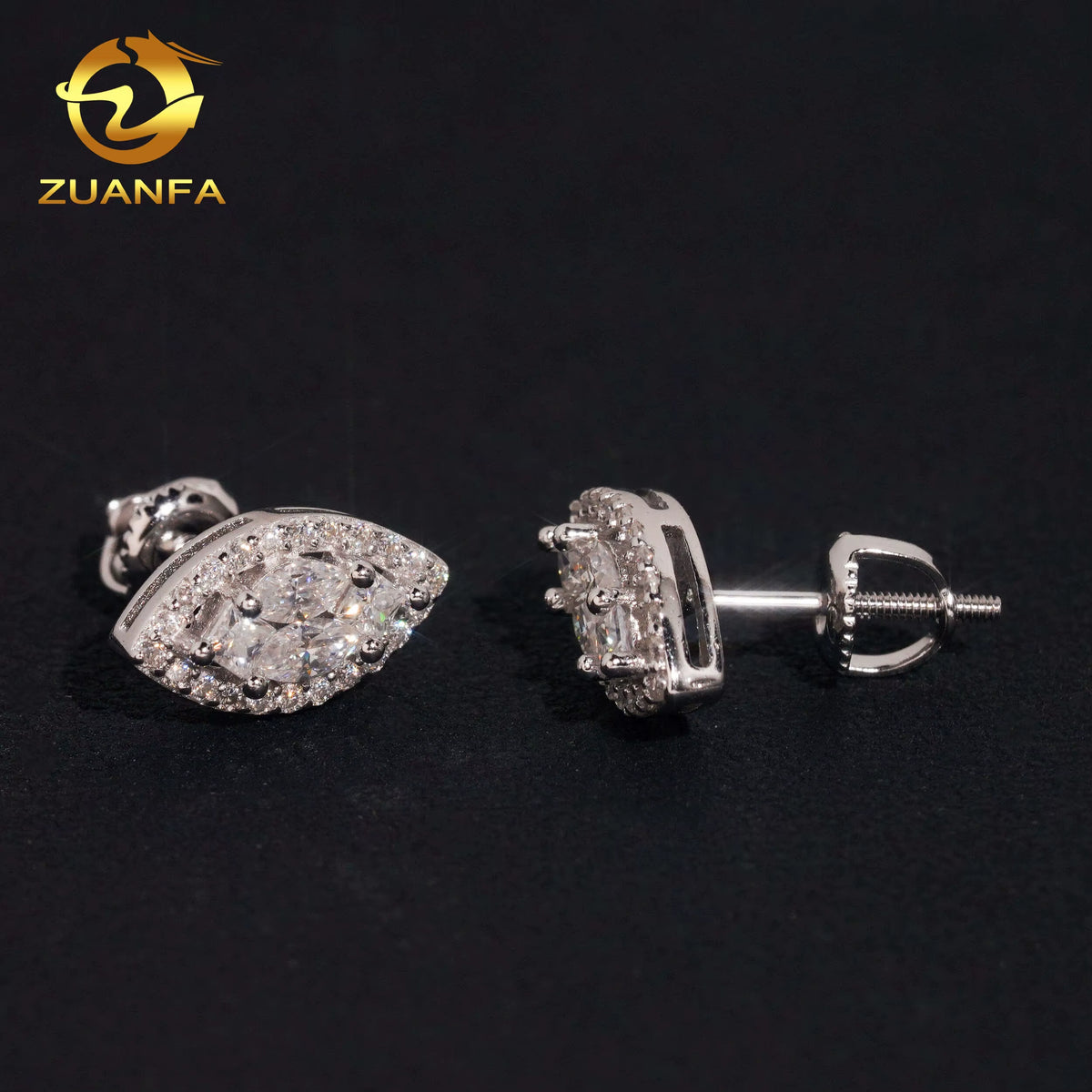 Pass Diamond Tester Marquise Cut Moissanite Hip Hop Earrings Screw Back Stud Earrings 925 Silver Moissanite Earrings USA Stock