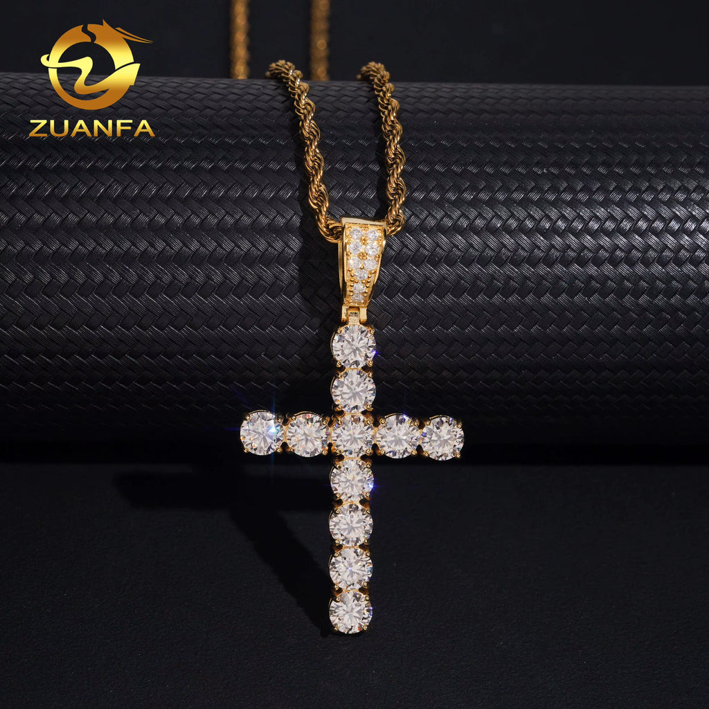 USA Ready Shipping Hip Hop Jewelry 6.0Mm Cross Moissanite Pendant 925 Silver Iced Out Pendant Charm Cross