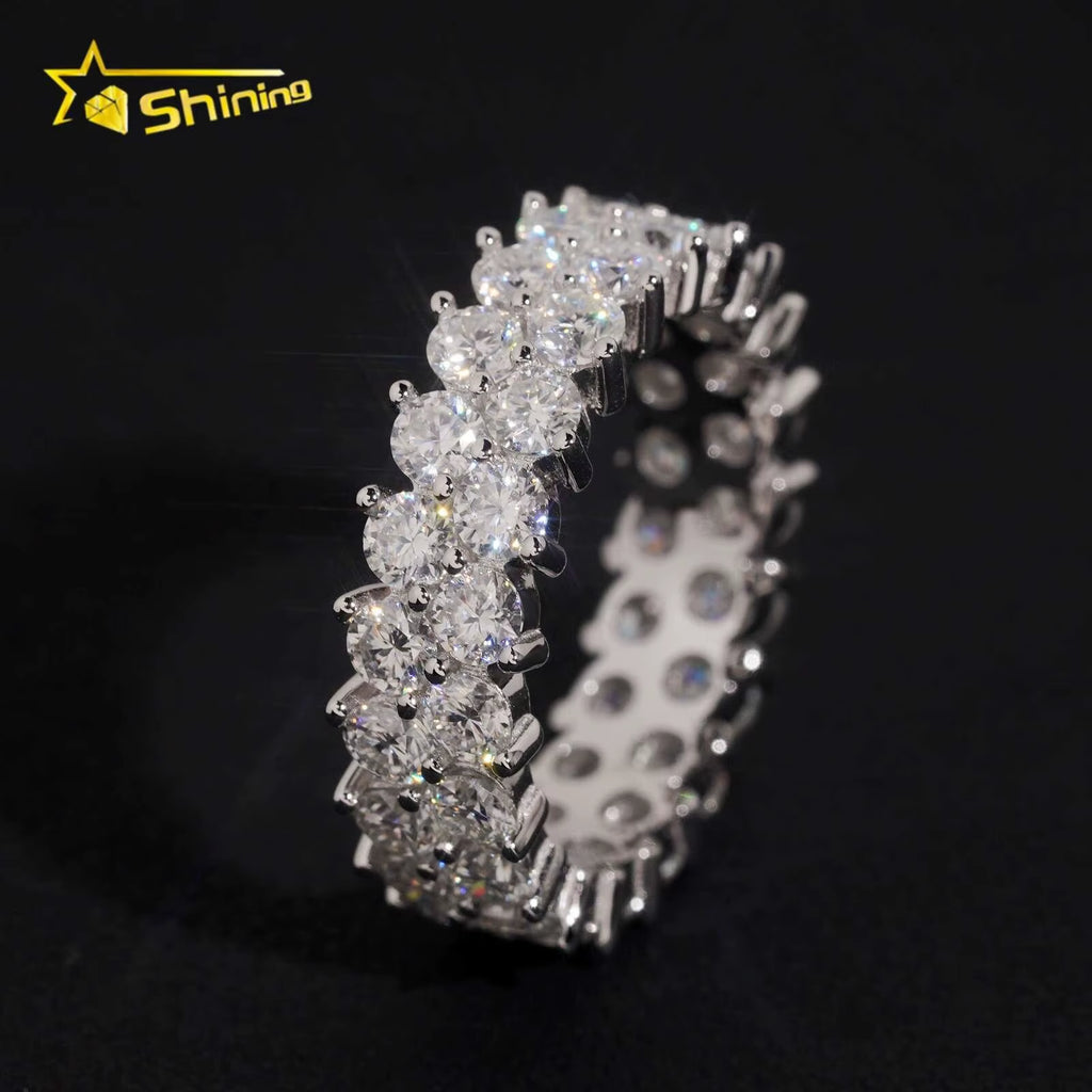 Luxury Double Row Moissanite Eternity Band Ring 925 Silver Full Pave round Cut Wedding Ring Women Promise Ring Anniversary Gift