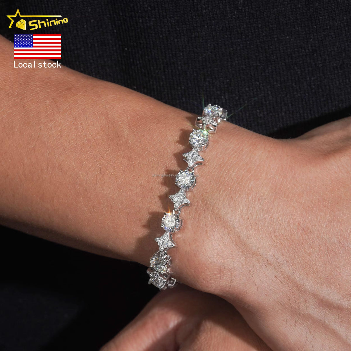 Stock in USA Warehouse Hip Hop Fire Jewelry 6.5Mm Moissanite Prong Setting S925 Solid Silver Iced Out round Tennis Bracelet