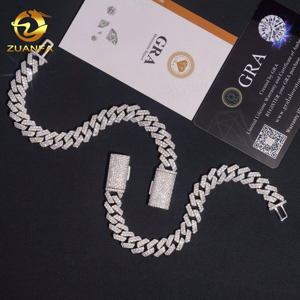 Hip Hop Jewelry 10MM Moissanite Diamond Bracelet 95Silver Iced Out Moissanite Cuban Link Bracelet USA Local Stock