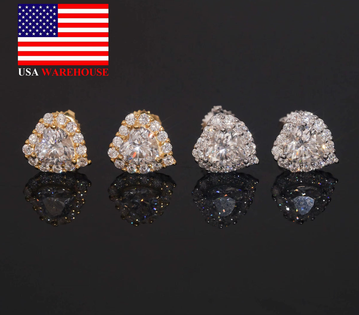 US Warehouse Fast Shipping Hip Hop Jewelry 925 Sterling Silver VVS Diamond Heart Cut Iced Out Moissanite Stud Earrings