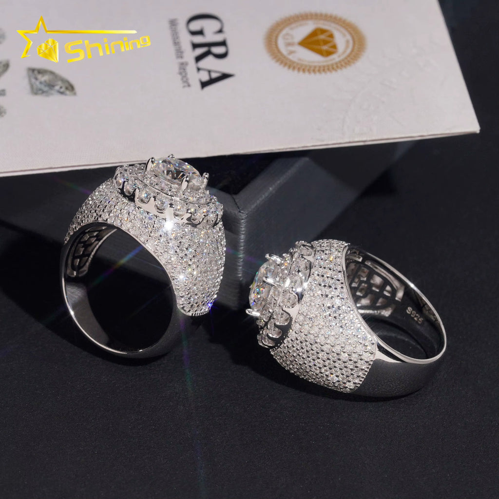 USA Local Shipping Iced Out Cluster Lab Moissanite Hip Hop Ring 925 Sterling Silver Fashion Jewelry Men Diamond Rings