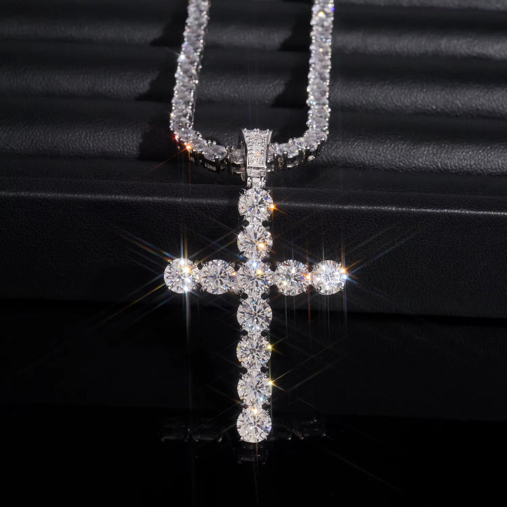 USA Ready Shipping Hip Hop Jewelry 6.0Mm Cross Moissanite Pendant 925 Silver Iced Out Pendant Charm Cross