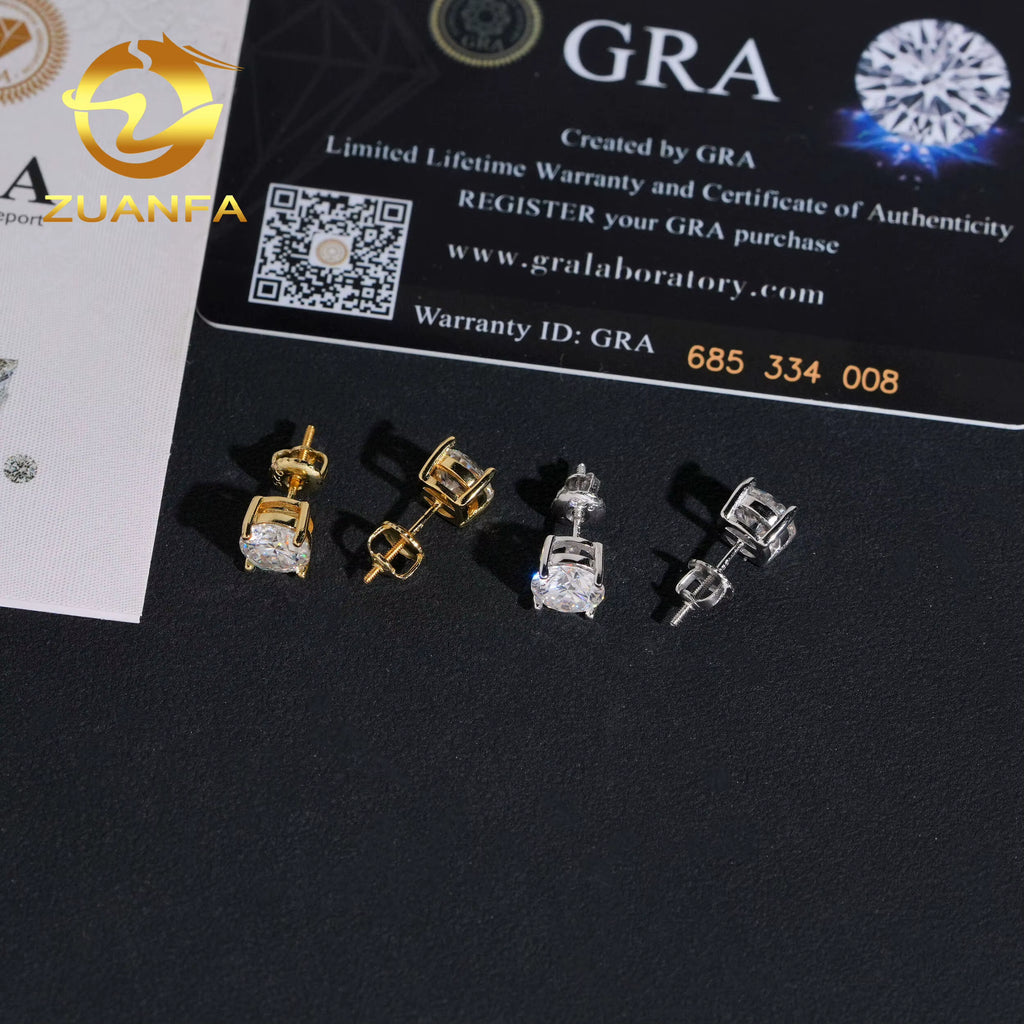 7MM Sterling Silver White Gold Plated Solitaire Earring Stud Moissanite Earring Studs