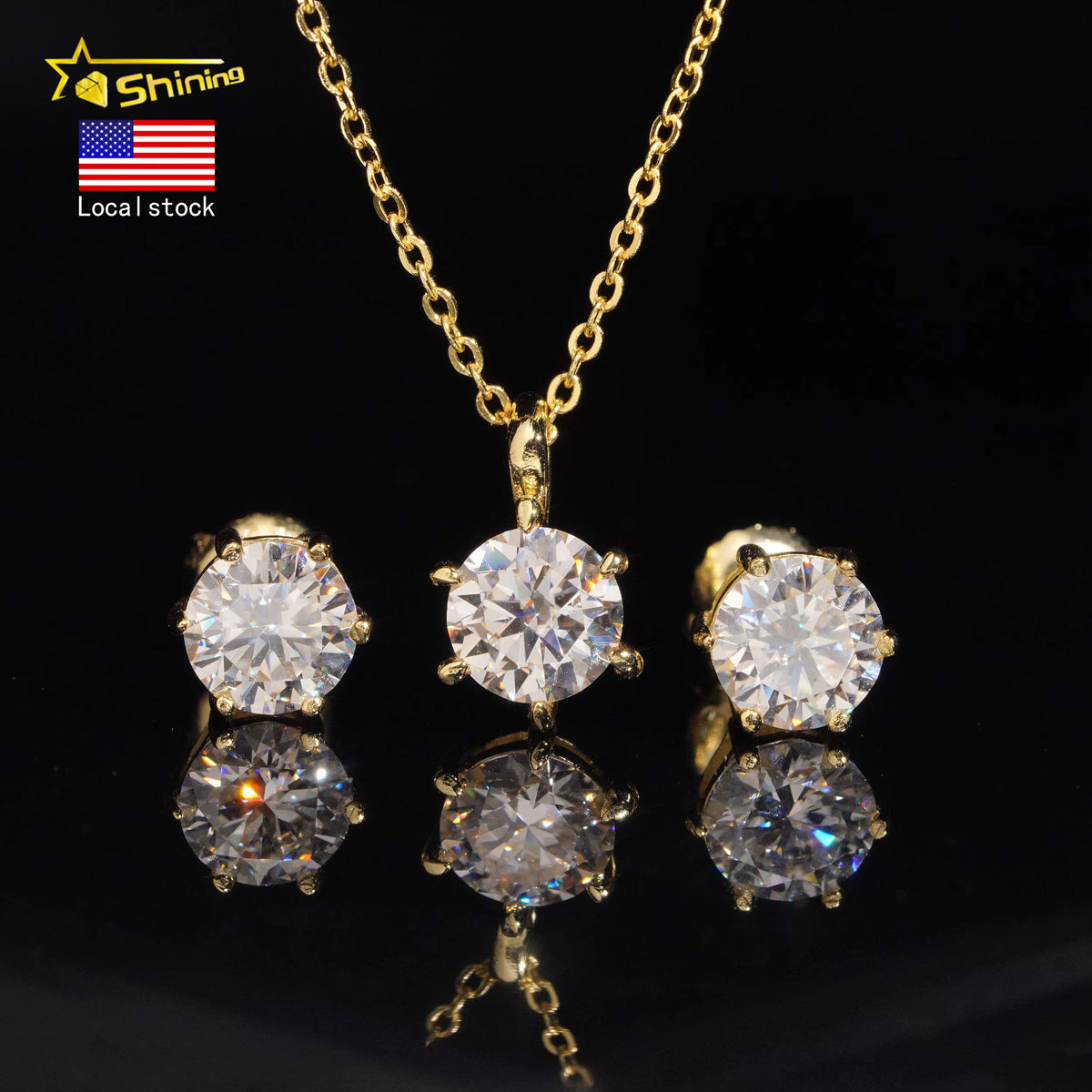 USA Warehouse Ladies Fine Jewelry Set 925 Silver Classic 6 Prongs round Moissanite Earrings and Pendant Necklace Daily Wear