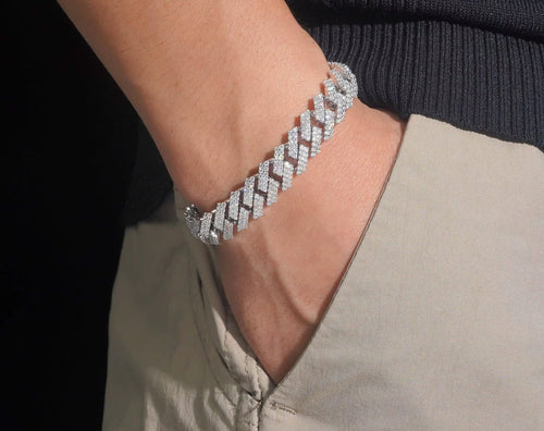 USA Local Fast Shipping 12MM Custom Hip Hop Jewelry Iced Out Diamond 925 Silver VVS Moissanite Cuban Link Chain Bracelet