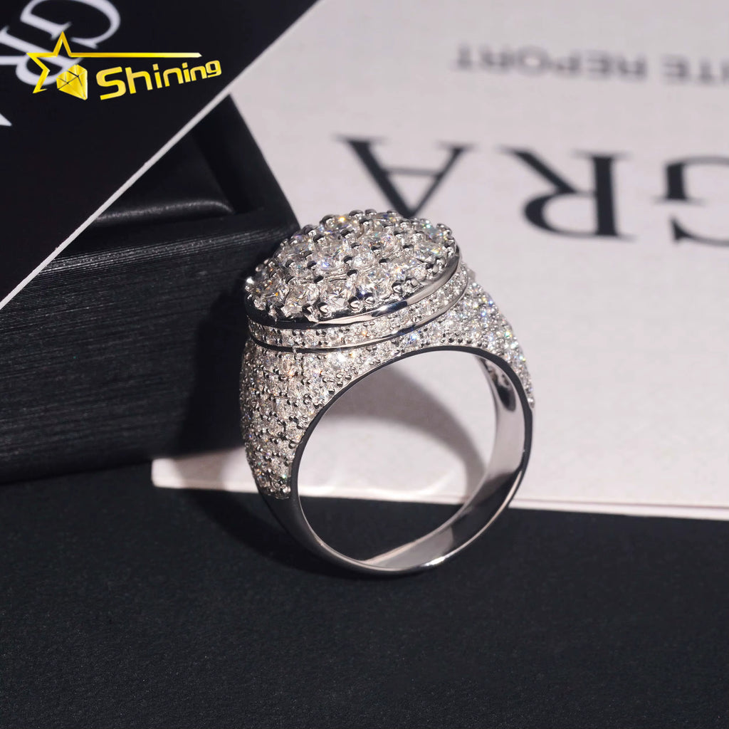 USA Local Stock Shipping Iced Out Hot Selling Moissanite Pass Diamond Tester Men'S Ring 925 Silver VVS Moissanite Ring
