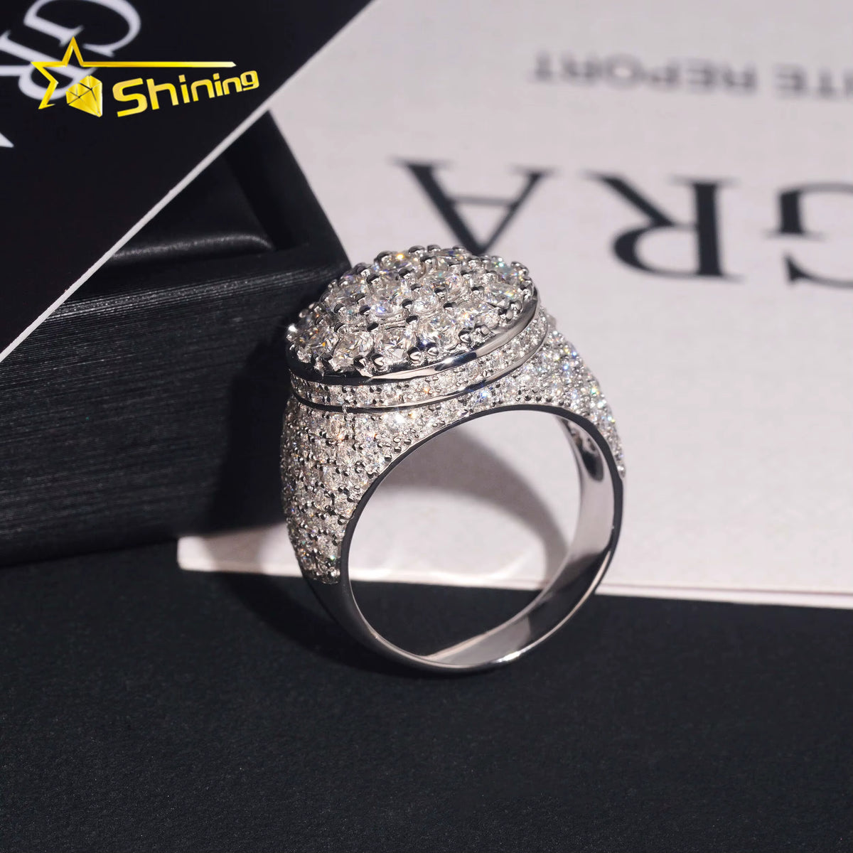 USA Local Stock Shipping Iced Out Hot Selling Moissanite Pass Diamond Tester Men'S Ring 925 Silver VVS Moissanite Ring